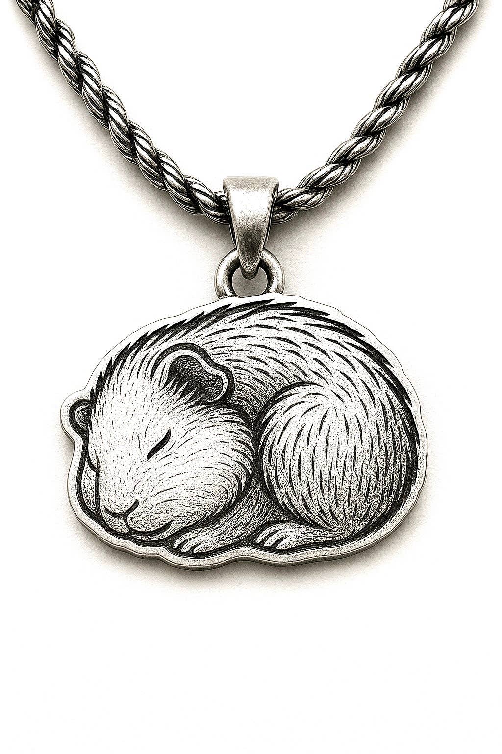 Blanc Cochon d'Inde enroulé en train de dormir Collier gerbille en vente sur Faire