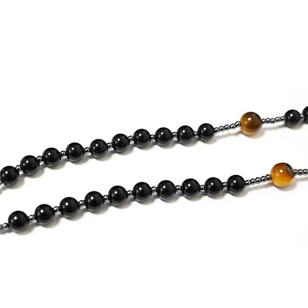 AMORINO SRL – Colar em Y/lariat por atacado – Colar Terço de Pedra com Cruz de Hematita - KM24184A9407