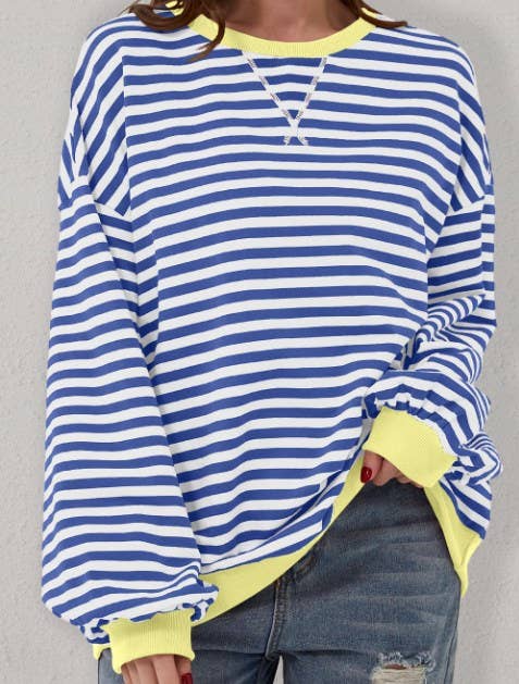 Lovesoft - Wholesale Sweatshirt - Women's - Trendy Oversized Striped Sweatshirt with Bold Trim11