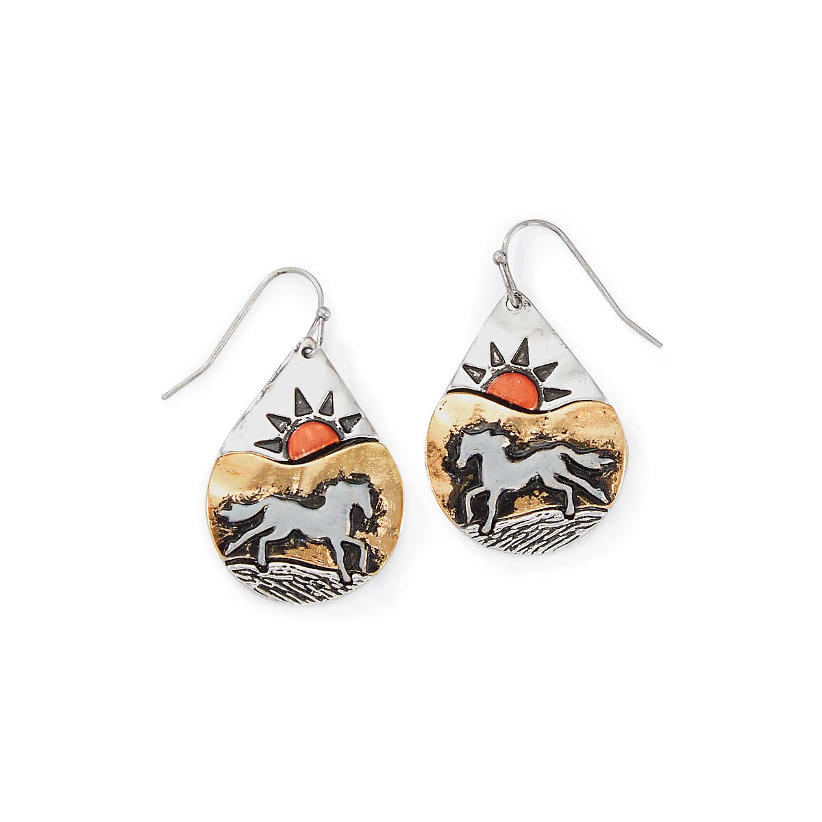 Back in the Saddle - Wholesale Dangle Earrings - Cantering Desert Horse Earrings0