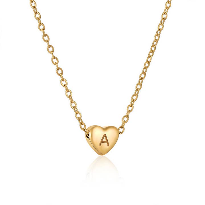 Mio Queena - Wholesale Pendant/Charm Necklace - Stainless Steel Heart-shaped Alphabet Pendant Necklace