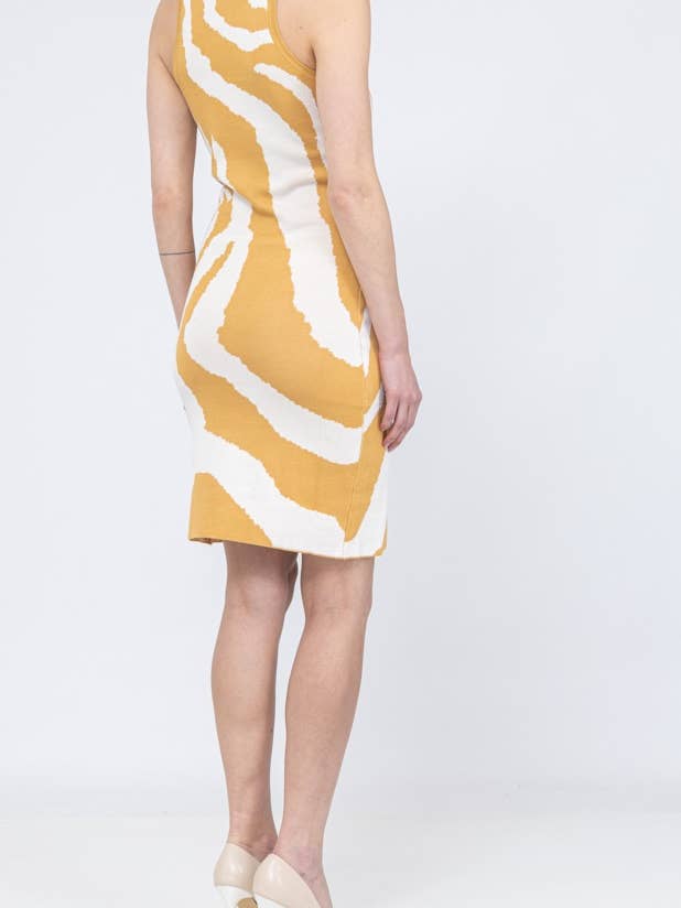 Yellow Short knit dress with zebra print CH019 for wholesale on Faire2