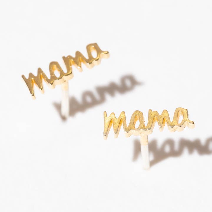 Mama 14k Gold Plated Script Word Studs - Single or Pair for wholesale by Larissa Loden