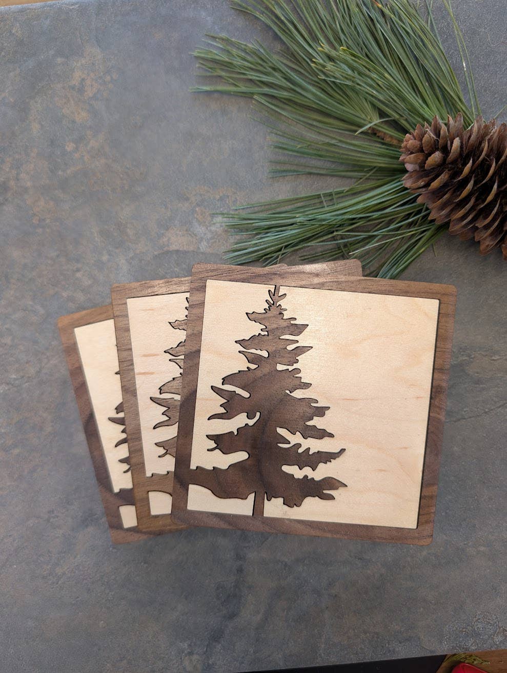 Foxwood Gifts Canada - Wholesale Coasters - Pine Tree Inlay Wood Coaster - Made in Canada Souvenir2