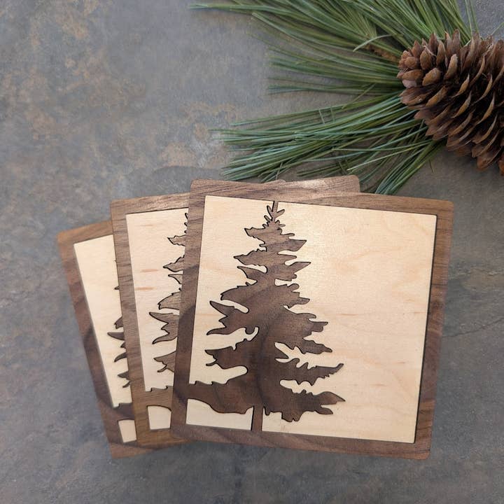 Foxwood Gifts Canada - Wholesale Coasters - Pine Tree Inlay Wood Coaster - Made in Canada Souvenir2
