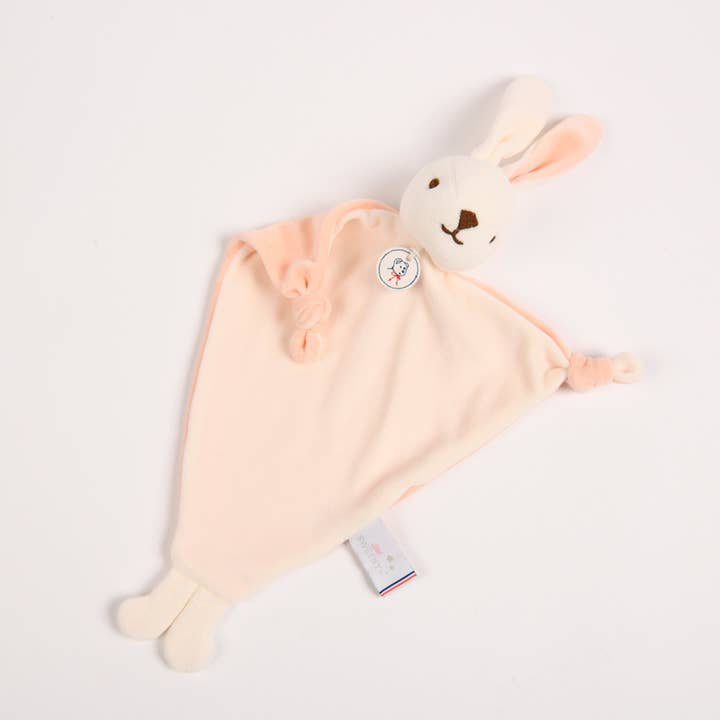 DOU DOU | Lapin en velours rose (27 cm) - Fabriqué en France pour la vente par Bebe Sweeny