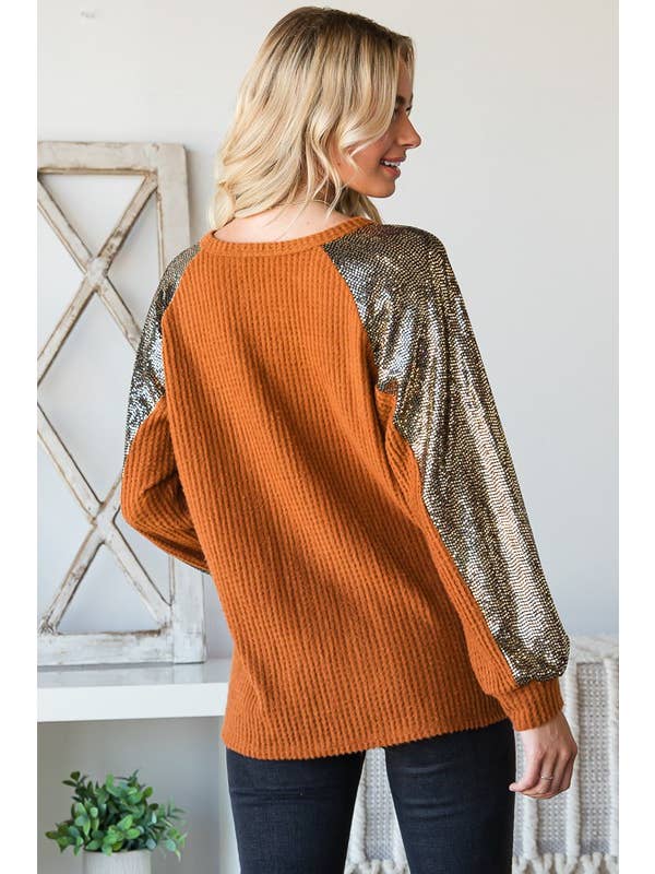 HEIMISH – wholesale Sweatshirt – Women's – ET6837-10 SOLID WAFFLE AND SEQUINS TOP7