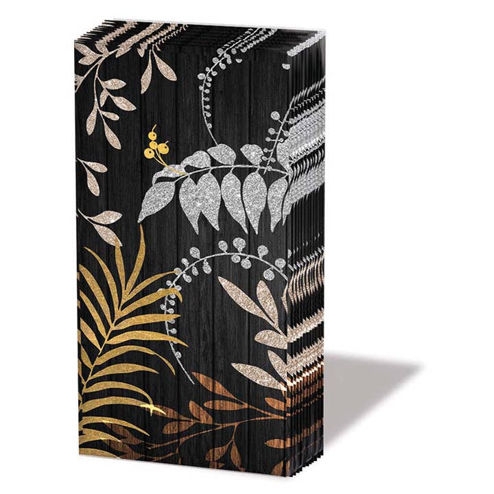 Elegant Gifts - Wholesale Tissue Paper - Pocket Tissue - Luxury Leaves BLACK