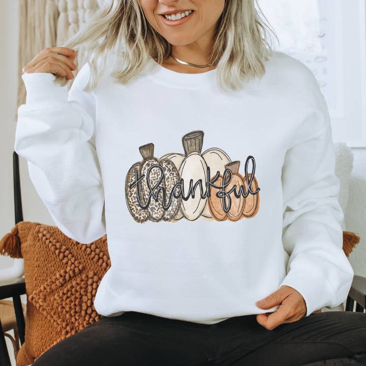 Thankful Thanksgiving Crewneck Sweatshirt for wholesale by Trendznmore - Modern Graphic Apparel