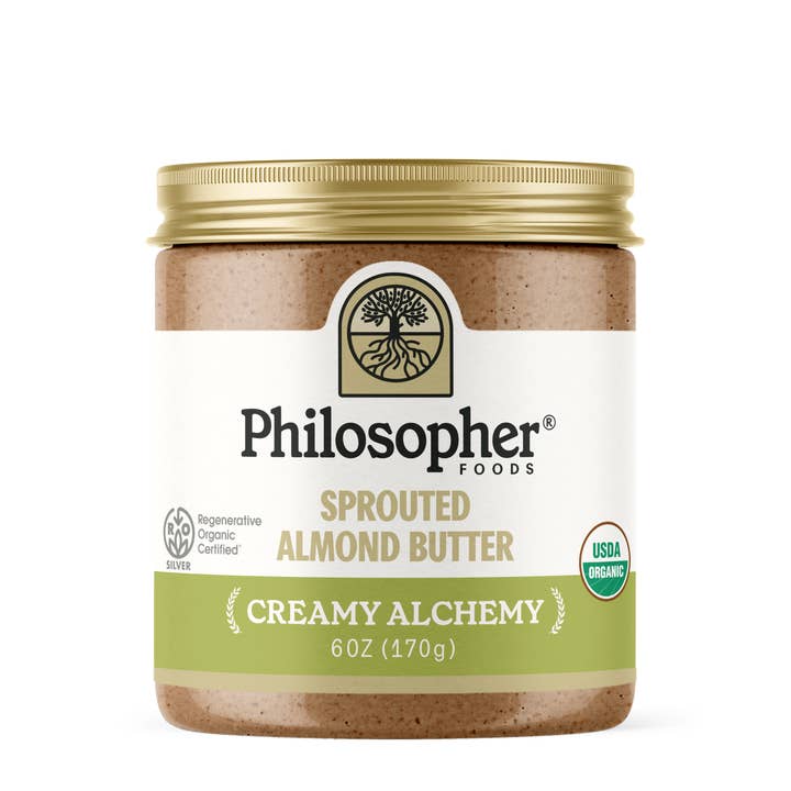 Creamy Alchemy Sprouted Almond Butter 6oz for wholesale by Philosopher Foods