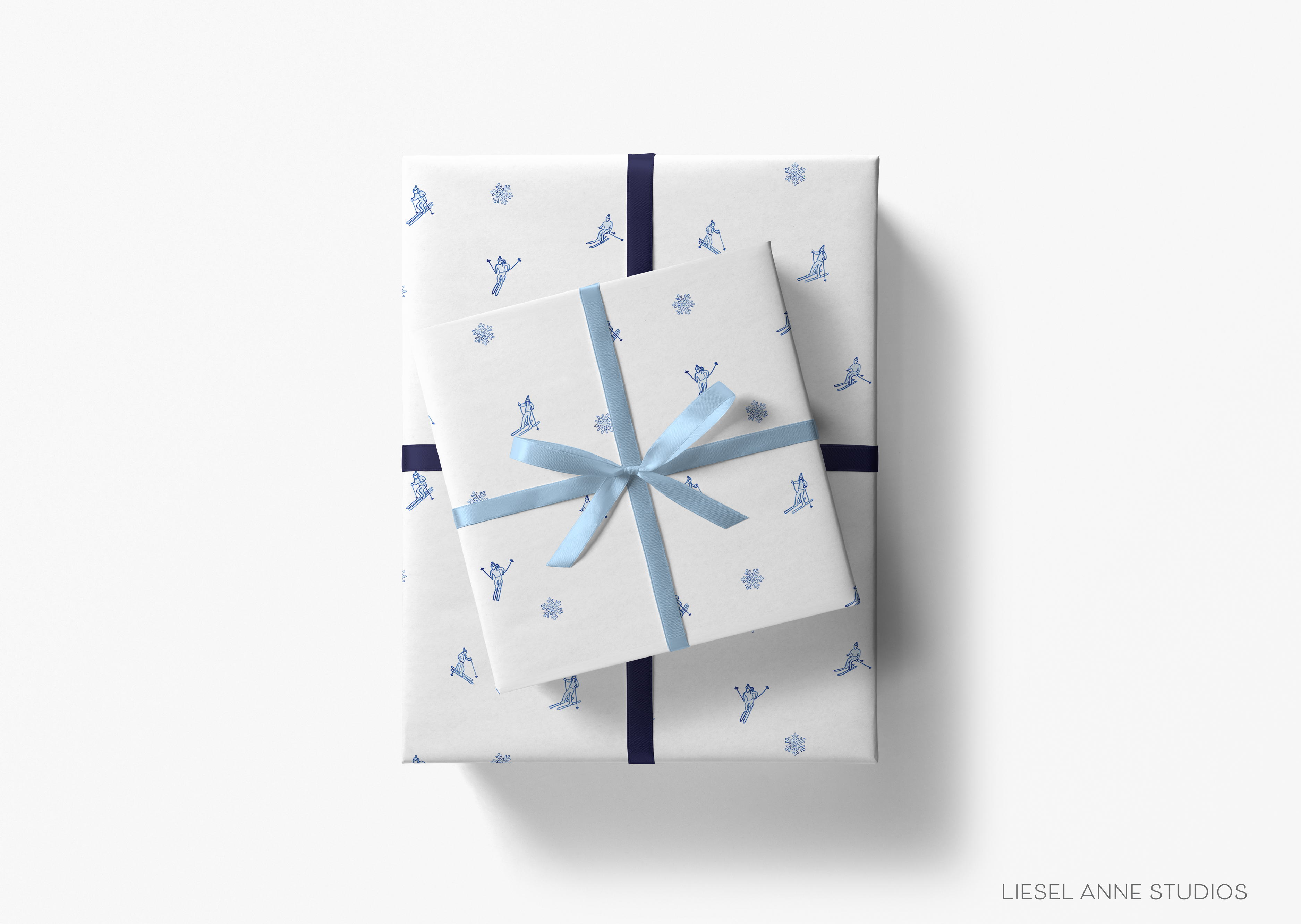 Liesel Anne Studios – wholesale Flat wrap – Après Ski White and Blue Gift Wrap [Individual Sheets]  2