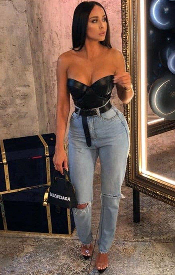 Femme Luxe – wholesale Corset – Women′s – Black PU Corset Top - Amy2