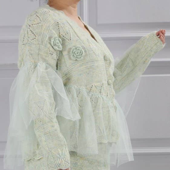 PEACH ACCESSORIES - Wholesale Cardigan - Women's - Knitted Cardigan with Lace Detail SDK15312