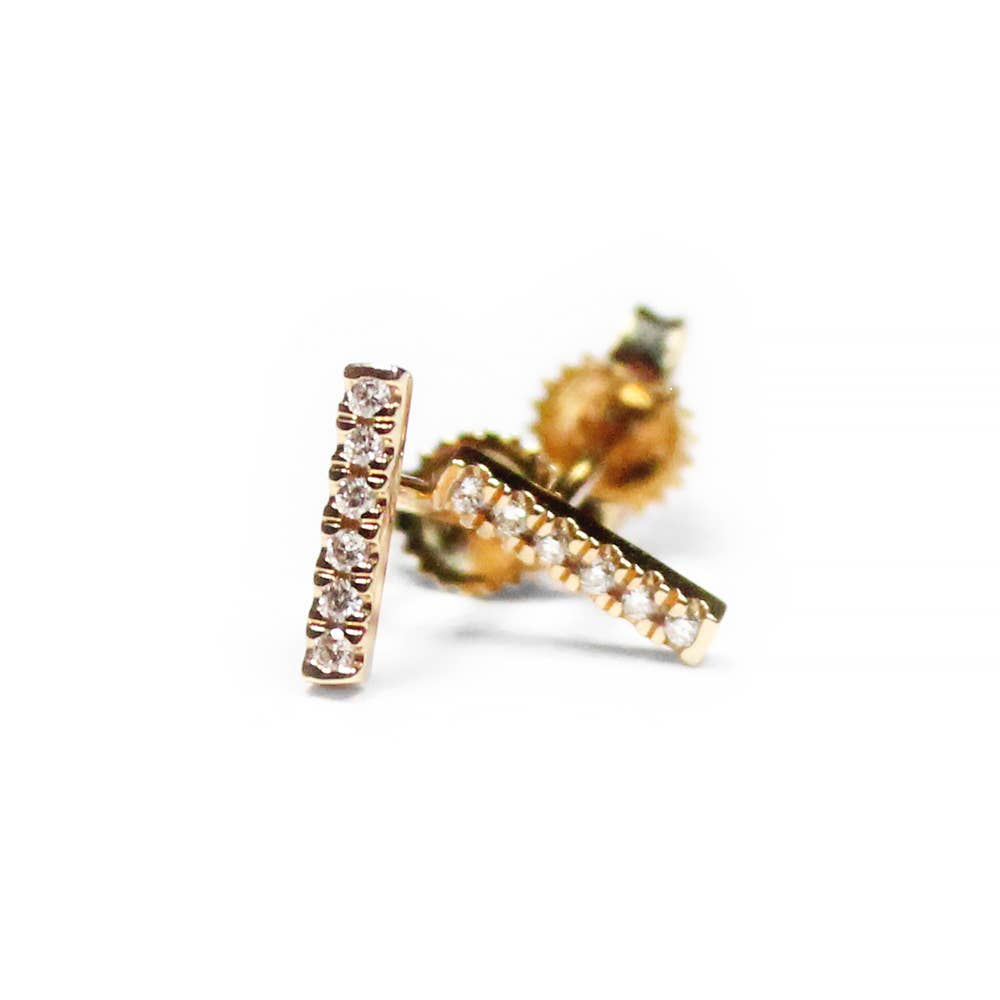 REMOVED BRAND - Wholesale Stud/Post Earrings - Pave Diamond Gold Bar Studs0