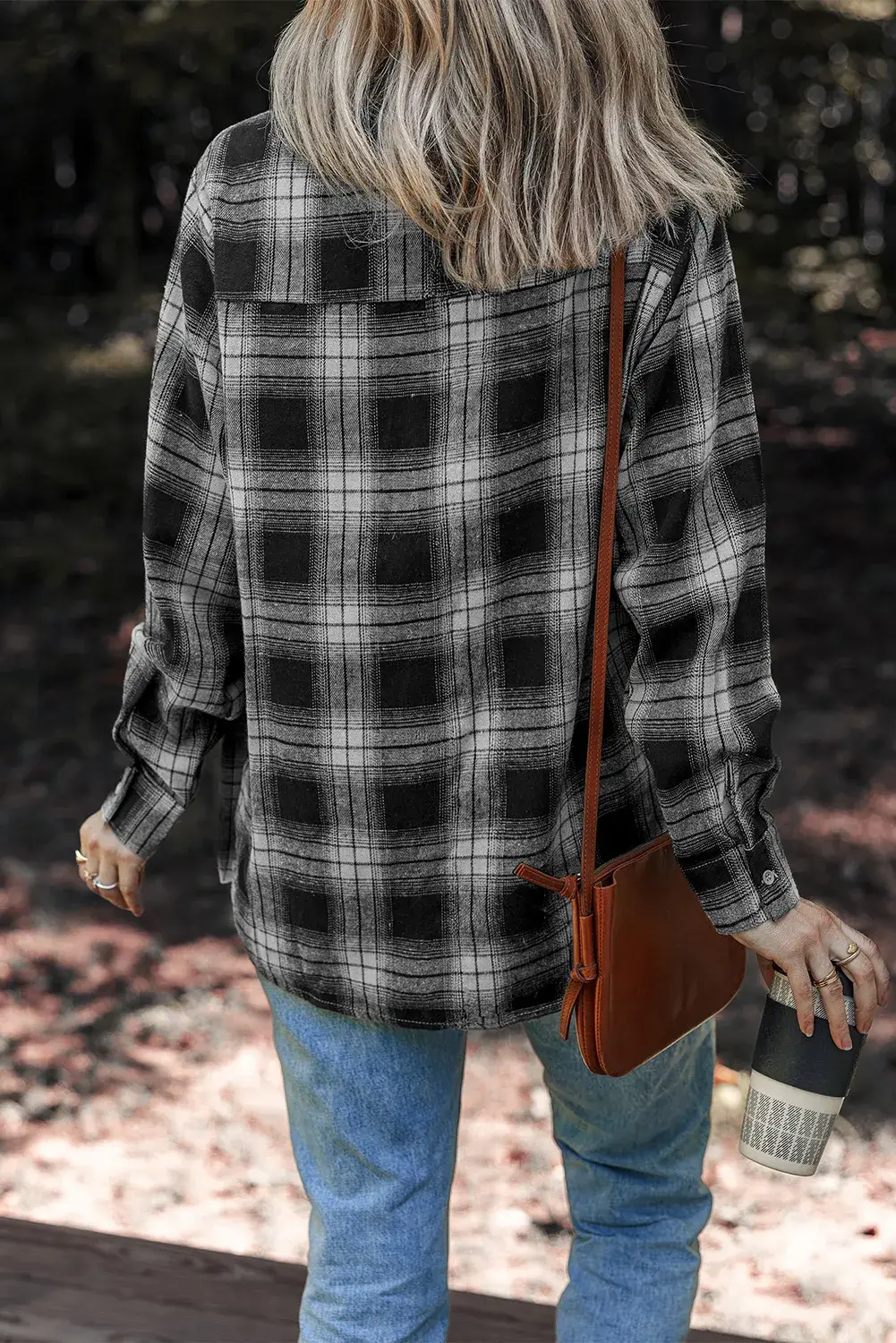 Lovesoft – Engroshandel Skjortejakke/shacket – til kvinder – Multifarvet retroternet børstet shacket med dobbelt flaplomme5