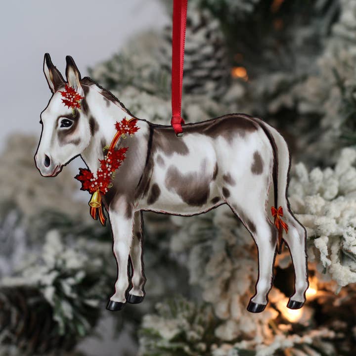 Classy Equine - Wholesale Ornament - Spotted Gray and White Miniature Donkey Christmas Ornament