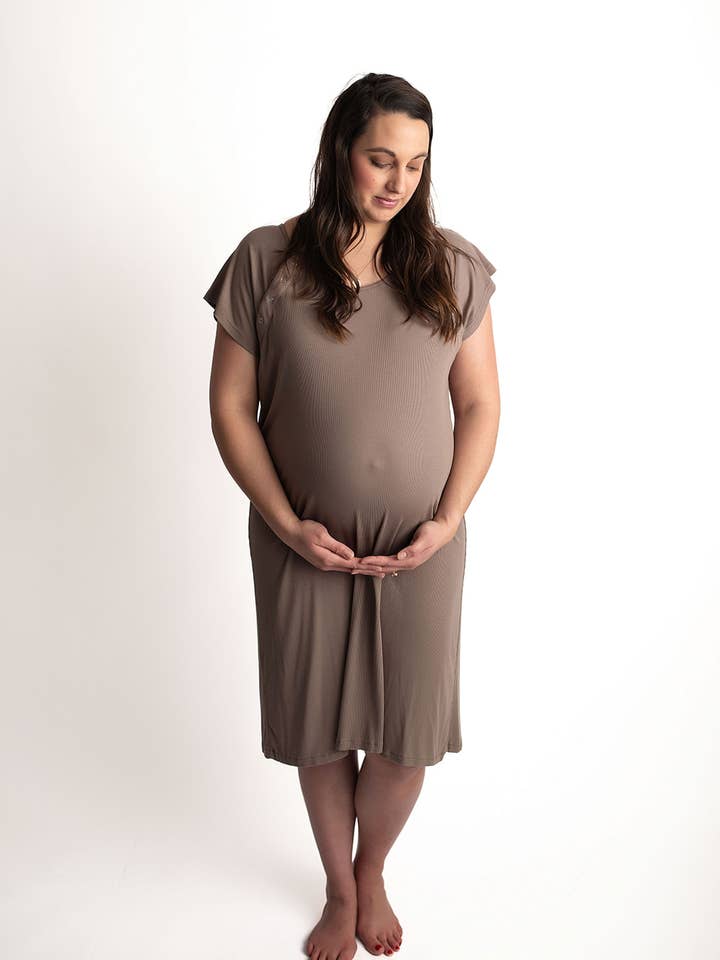 Three Little Tots - Wholesale Dress - Maternity - Cocoa Brown Maternity Mommy Labor & Delivery/ Nursing Gown 16