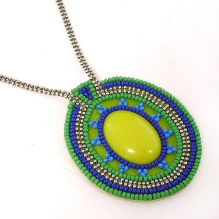 Grn/Blue Oval Pendant Necklace for wholesale by Status Collections