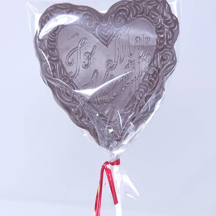 Natural Be My Valentine Heart Solid Chocolate Pop for wholesale on Faire1