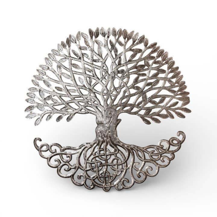 Celtic Roots Tree- Brushed Steel for wholesale by Haiti Fair Trade- Papillon Marketplace