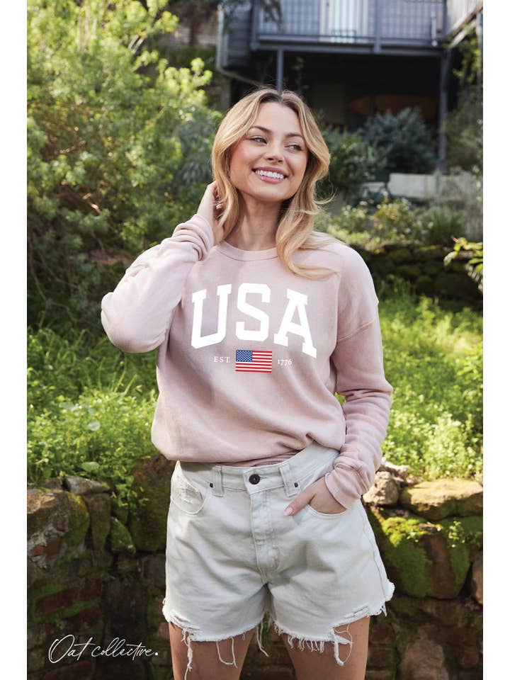 OAT COLLECTIVE - Wholesale Graphic Sweatshirt - Women's - USA EST.1776 Mineral Graphic Sweatshirt
