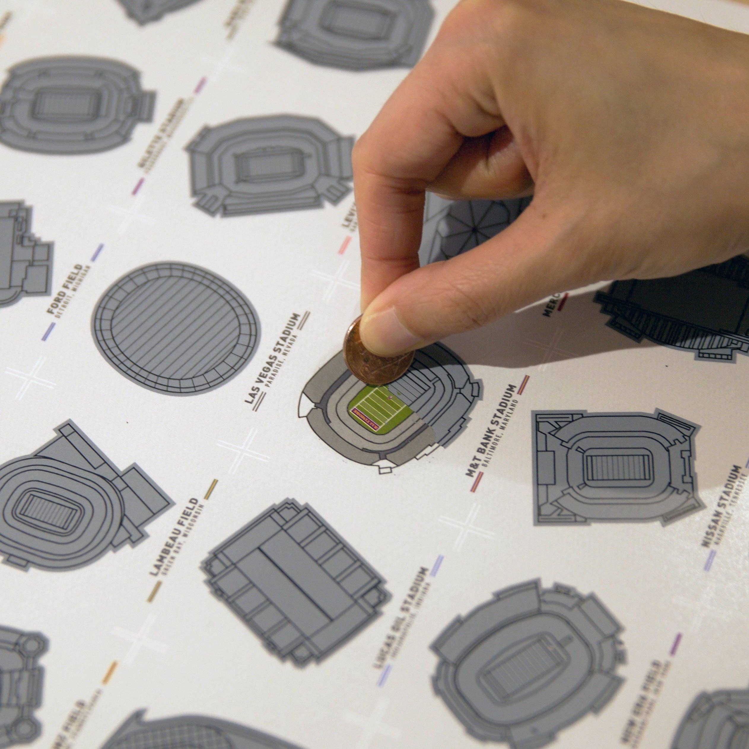 Pop Chart - Wholesale Poster - Pro Football Stadiums Scratch-Off Chart (12" x 16" Print)1