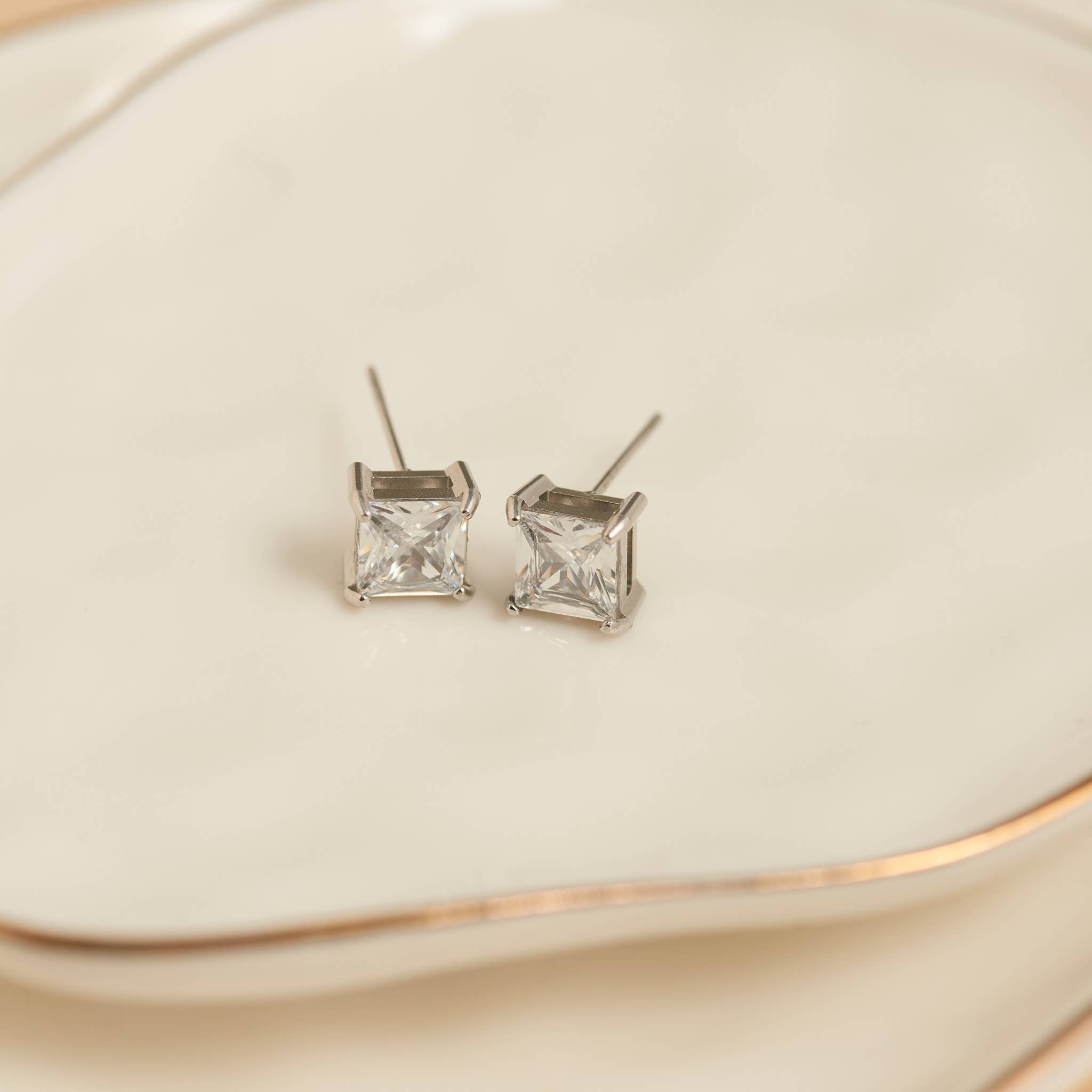 Howard's – wholesale Stud/post earrings – Waterproof Earrings 6mm Square Cubic Zirconia Stud Narelle4