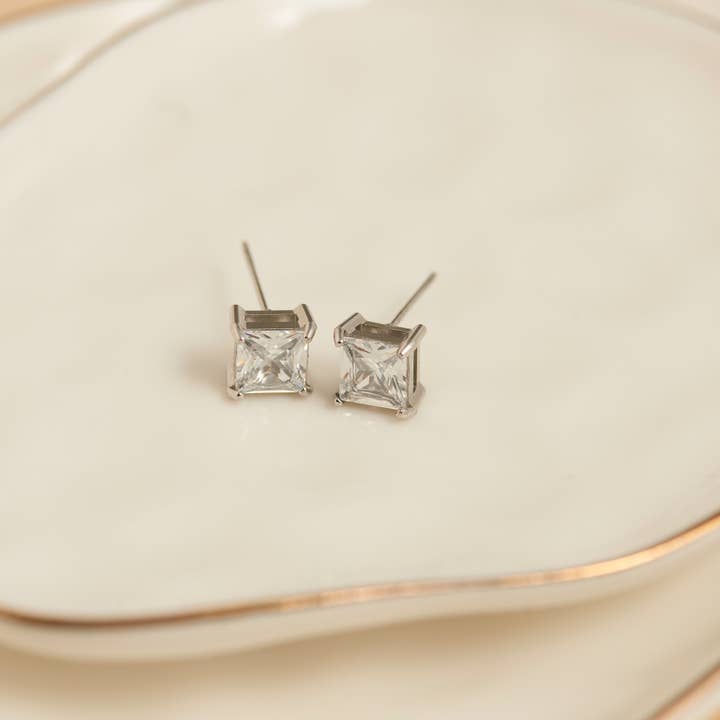 Howard's - Wholesale Stud/Post Earrings - Waterproof Earrings 6mm Square Cubic Zirconia Stud Narelle4