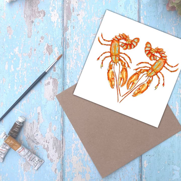 Cornish Lobsters Blank sea card for wholesale by Utterly Conkers