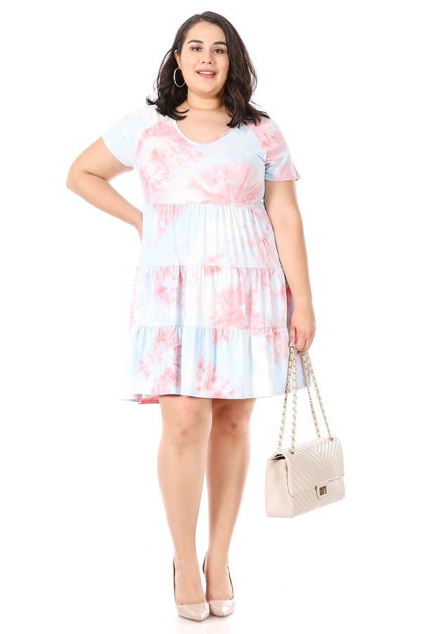 VIBE Apparel Co - Wholesale Jurk - Dames - Plus Tie Dye Babydoll-jurk met raglanmouwen1