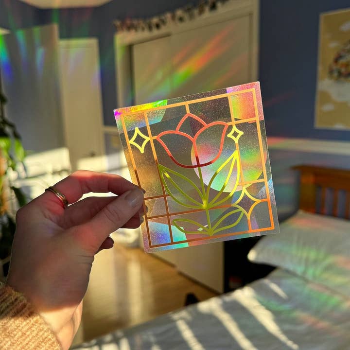 Ten By Ten - Wholesale Suncatcher - Stained Glass Tulip Suncatcher Sticker Rainbow Window Decal4