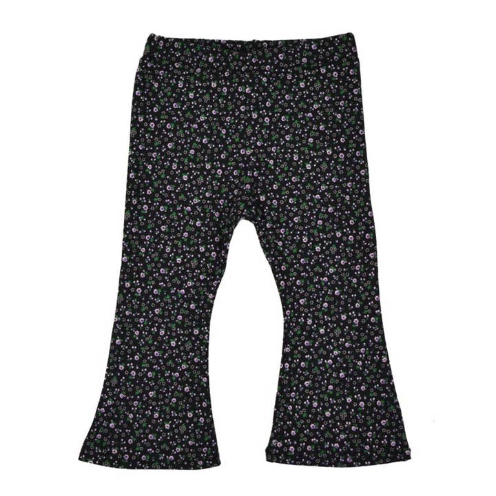 Flared Pants Mini Flower Black for wholesale by R Rebels Kids Clothing