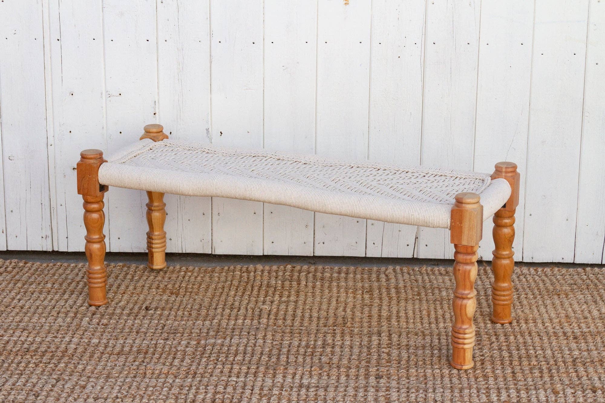 De-cor - Wholesale Bench - Bleached Wood Charpai Woven Top Bench1