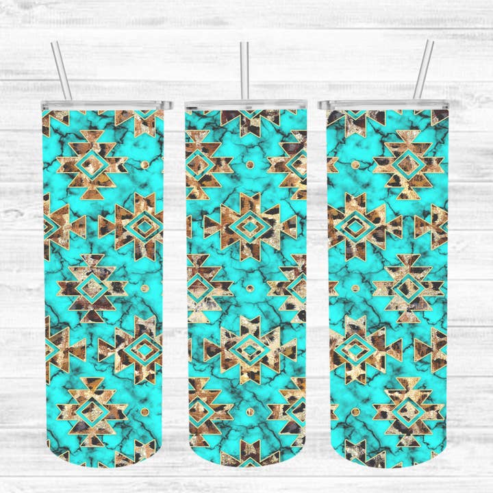 Gobelet aztèque turquoise et guépard pour la vente par Loran And Company