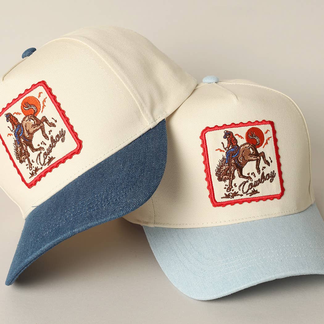 Fashion City - Wholesale Baseball Cap - Unisex - Detailed Cowboy Horse Embroidery Patch Denim Cap8