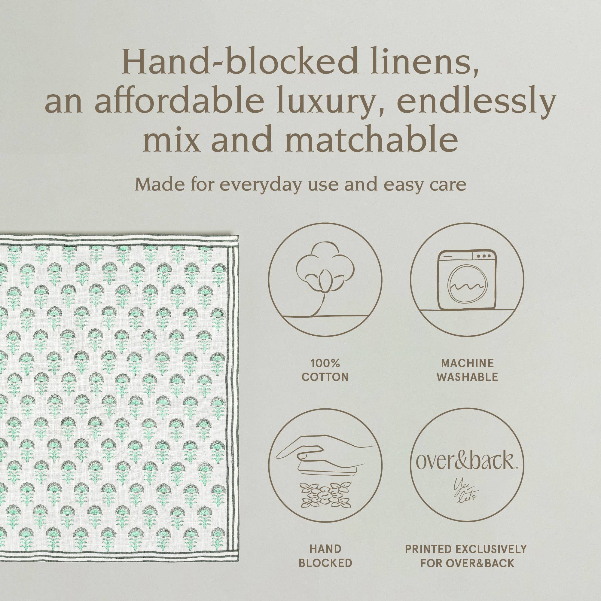 over&back - Wholesale Dinner & Cloth Napkin - Artisan Hand-Blocked Cloth Napkins – 100% Cotton – Set of 4 20