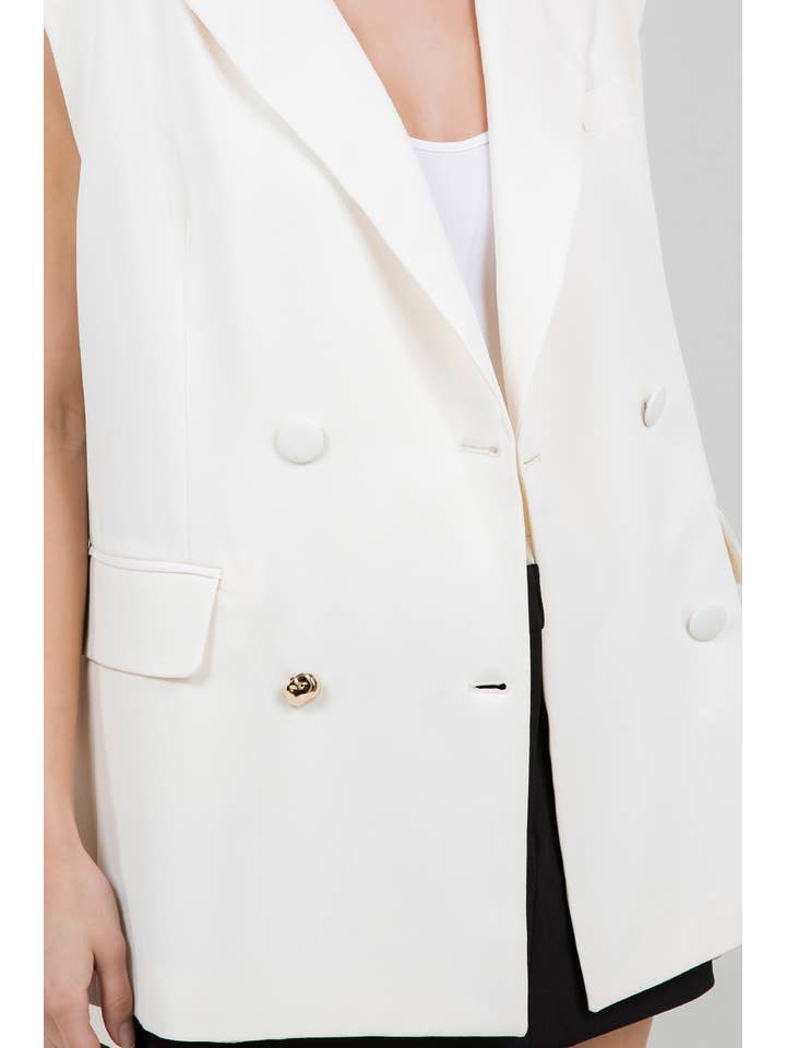 STRUCTURED WOVEN VEST JACKET W ACCENT GOLD BUTTON - IVORY for wholesale on Faire1