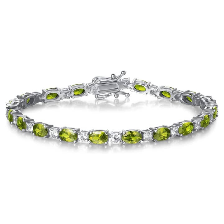 Bracciale in argento Sterling con pietra portafortuna «Glamour Radiance» in peridoto da tennis tagliato a fantasia per agosto per la vendita all'ingrosso da parte di Fanci Me Jewelry