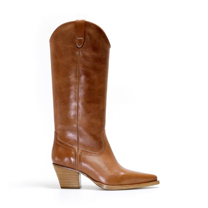 Hög stövel Caren i cognacfärgat läder för wholesale av Catarina Martins