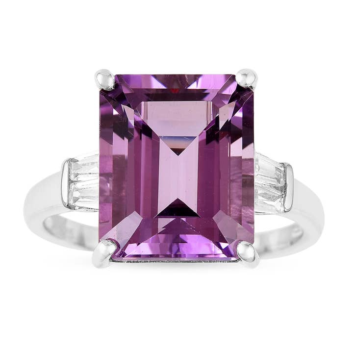 White Rhodium Plated Silver Octagon Purple Amethyst Ring for wholesale by FCJ Jewelry LLC