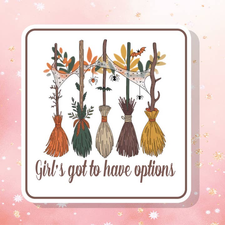 Autocollant en vinyle "Les filles doivent avoir des options" Balai magique de sorcière pour la vente par London Luxury Candles