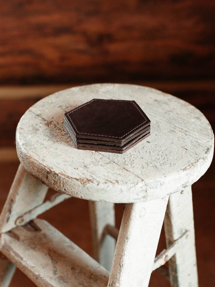 WHOLESALE HEXAGONAL COASTERS for wholesale by Crossbow Leather