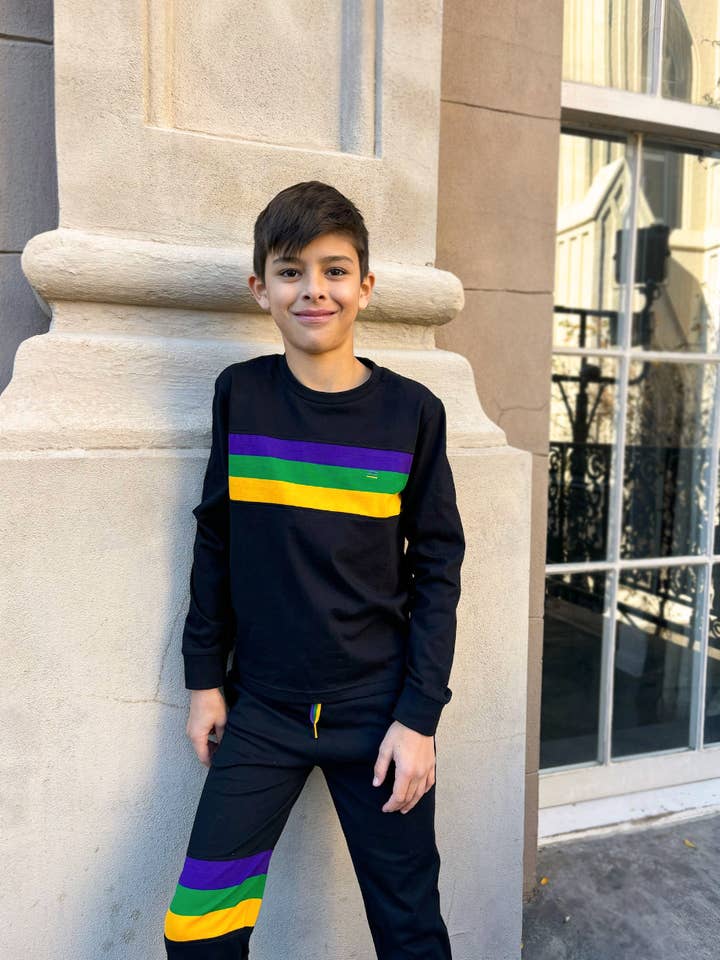 Kids Chest Stripe Lounge Sleep Set - Black for wholesale by Mardi Gras Creations