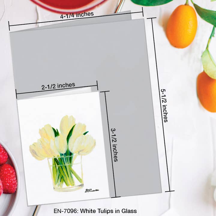 Printed Canvas - Wholesale Everyday Greeting Card - White Tulips in Glass, Greeting Card (#7096F)1