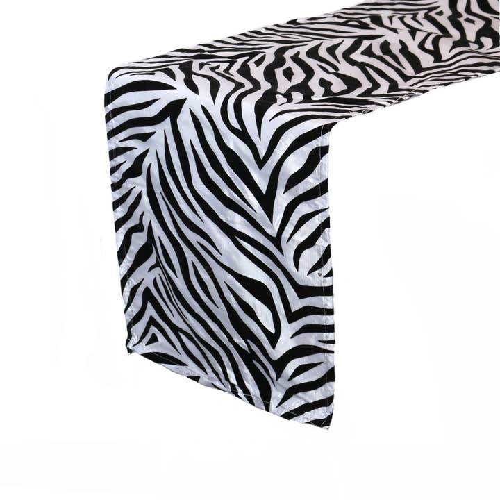 YOUR CHAIR COVERS - Wholesale Table Runner - 12 x 108 in Flocking Damask Table Runner Zebra