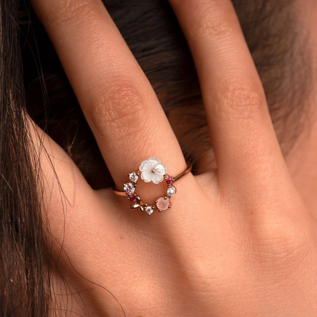 Les Joyaux d'Aure - Venta al por mayor Anillo con gemas - Anillo con flores de color lila6