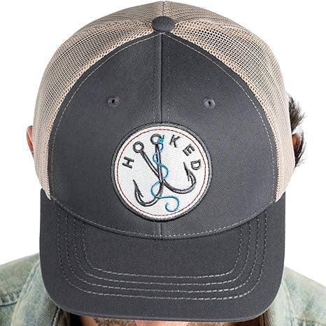 Funky Junque - Vente Casquette trucker – homme - Casquette Trucker Patch pour hommes : Hooked (anthracite/beige)0
