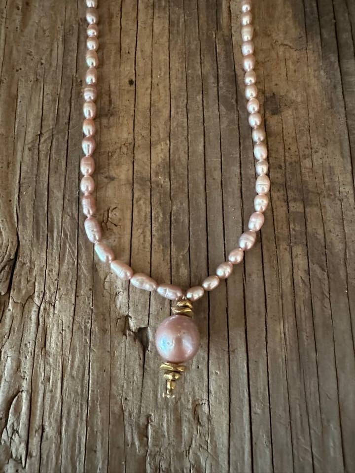 MAUVE Long Pearl Drop Necklace for wholesale by Sirena Home