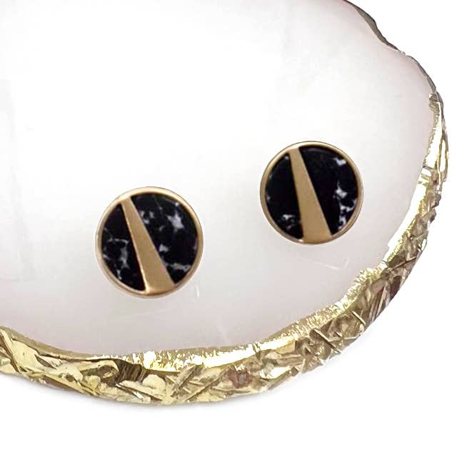 StarryNYC - Wholesale Stud/Post Earrings - Semi precious Stone Inset Round Worn Round Stud Earrings