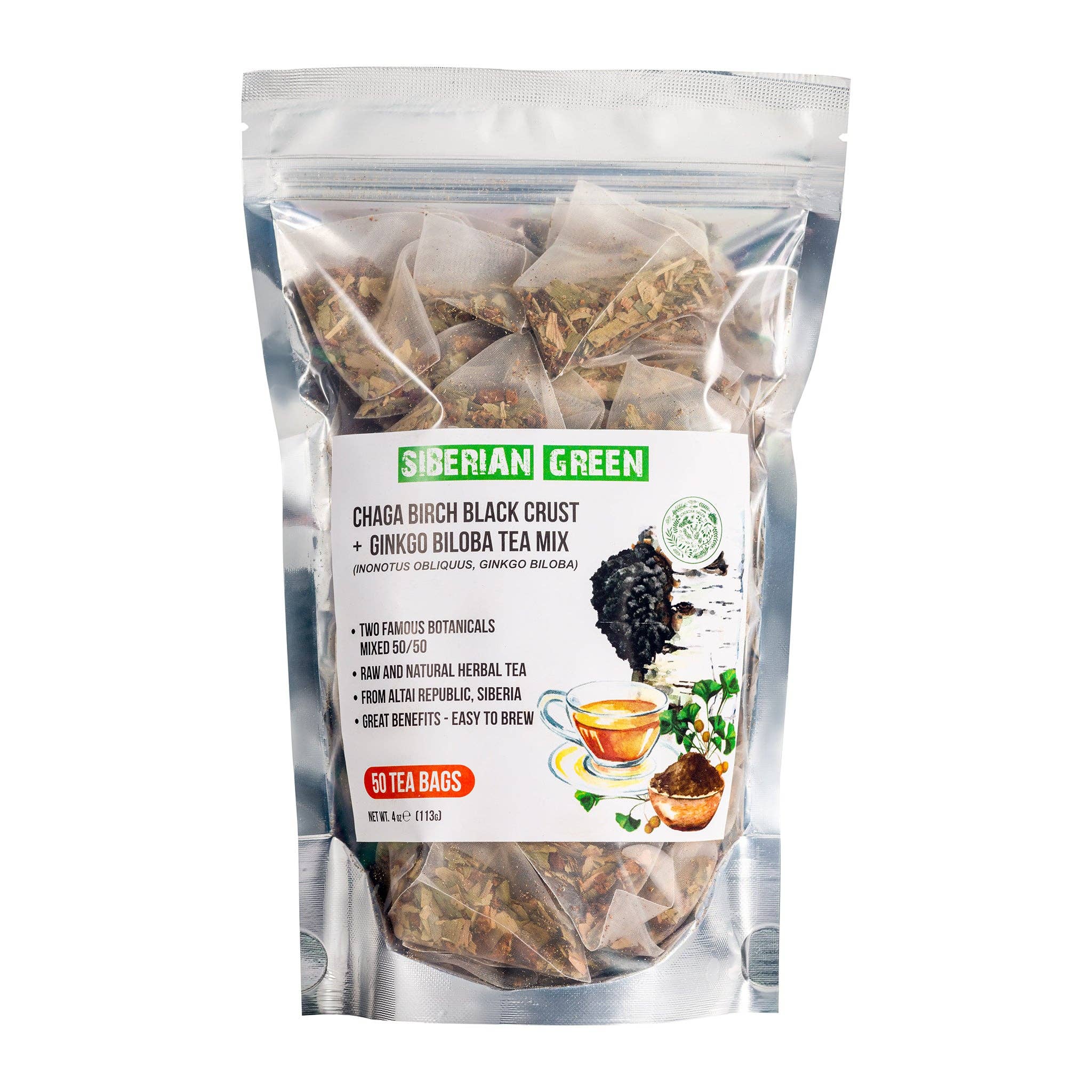 SiberianGreen - Wholesale Tea Bags - Siberian Green Ginkgo Biloba Tea with Chaga – 50 Tea Bags5